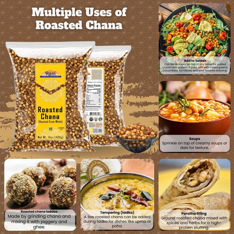 Rani Roasted Chana Plain Flavor 14oz Chickpeas All Natural Vegan