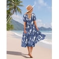 thumbnail image 3 of Vestido midi YESNO de verano con estampado floral, cuello en V, manga abullonada, 2XL, para mujer, 3 of 5