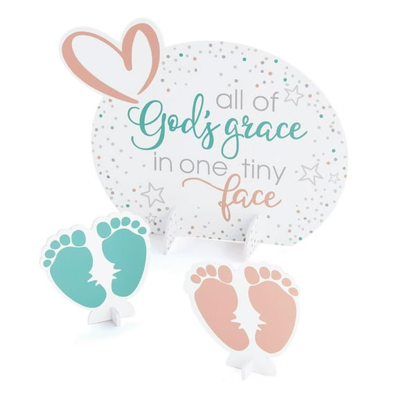 "All of God’s Grace In One Tiny Face" Baby Shower Centerpiece Set, Party Decorations, 3 Pieces