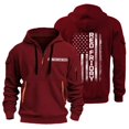 thumbnail image 2 of Men's RED FRIDAY Print Zip Up Hoodie with Arm Pocket, Casual Cardigan Style Sweatshirt, Large Size Fleece Jacket for Veterans Day, Christmas, Military Support,Wine,2XL, 2 of 5
