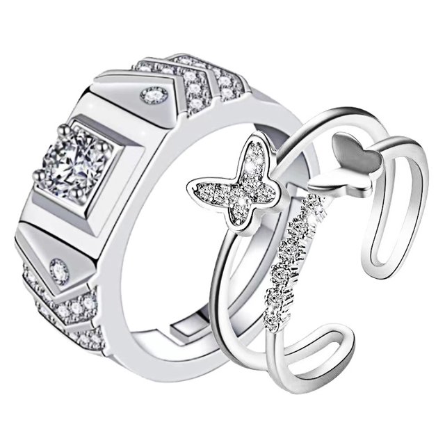 Anillo de pareja, un par de hombres y mujeres, temperamento de moda simple, anillo de circón con corona, apertura de anillo de diamantes de simulación de boda