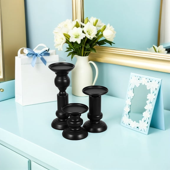 NUOLUX 3Pcs Iron Candle Holders Black for Vintage Taper Candle Display