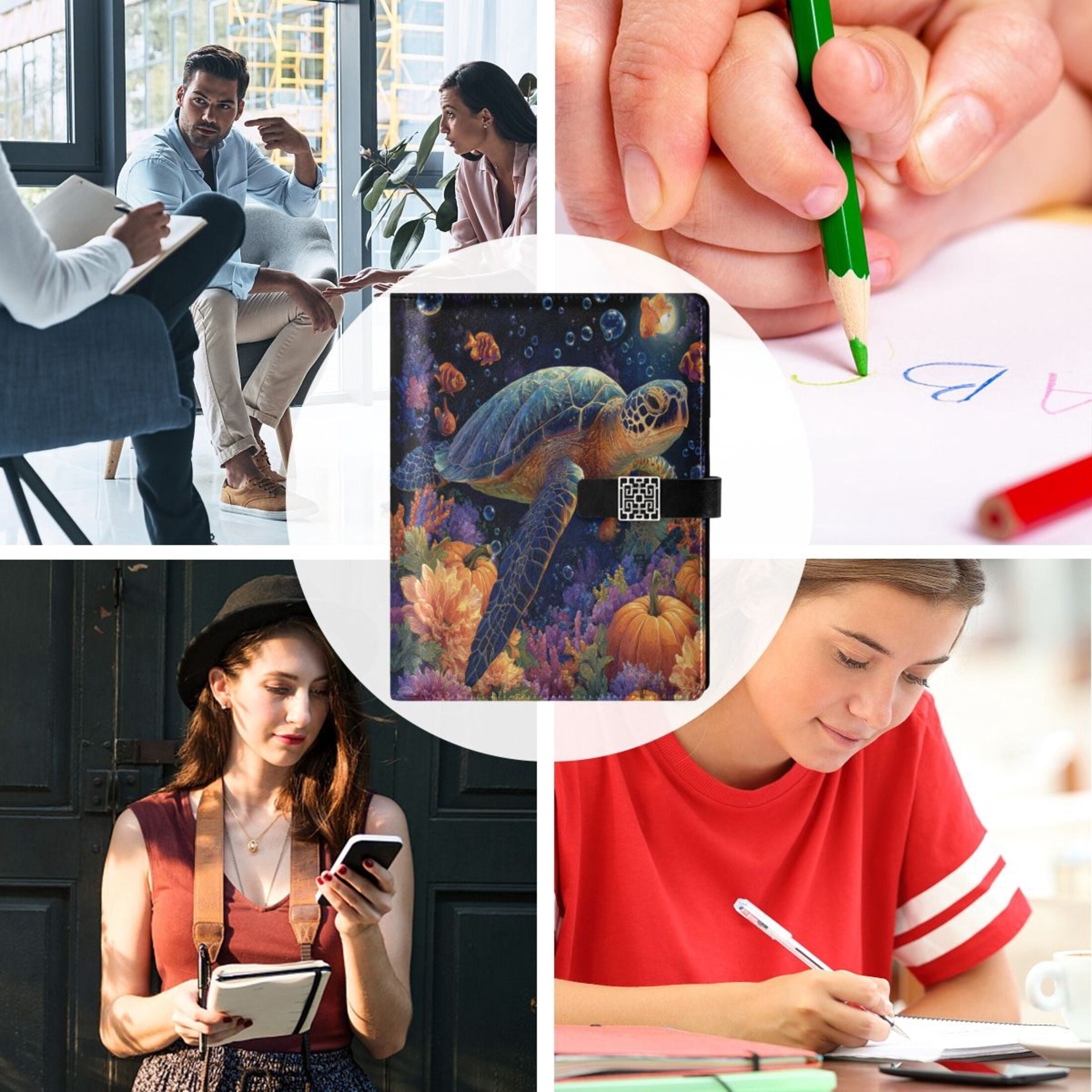 Leather Planner Leather Notebook Notebook Journal Binder Design Pen Pocket Design Convenient for Storage Sea Turtle