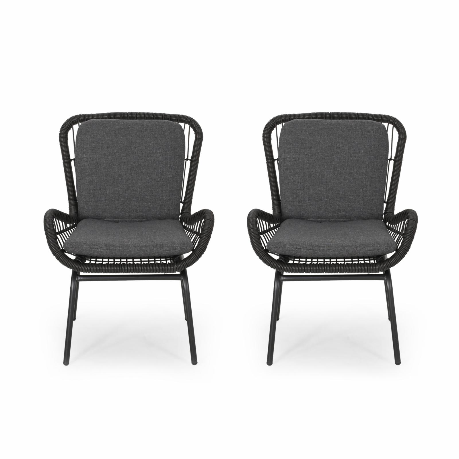 Zaelynn Outdoor Wicker Club Chairs with Cushions Set of 2 Gray