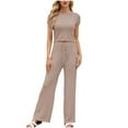 thumbnail image 5 of Enjoytime Travel Outfits for Women Knitting Crewneck Short Sleeve Tops with Pants Two Piece Sets Comfy Matching Loungewear, 5 of 5