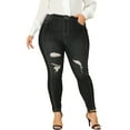 thumbnail image 1 of Unique Bargains Women's Plus Size Stretch Mid Rise Washed Skinny Jeans Black-Ripped 1X, 1 of 6