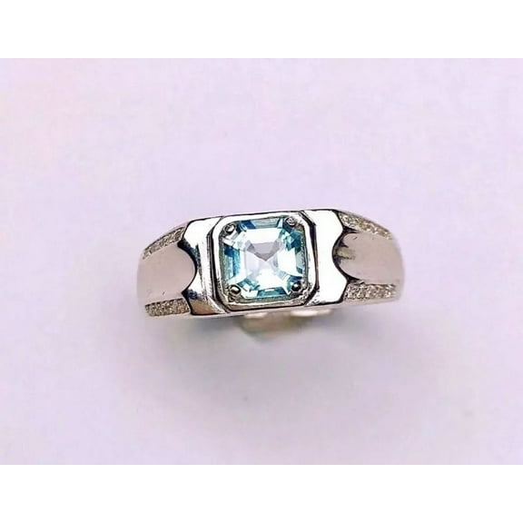 Natural certified 6 CT 925 Sterling Silver aquamarine Gemstone ring For Men's March birthstone Father's Day gift