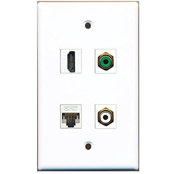 RiteAV - 1 Port HDMI 1 Port RCA White 1 Port RCA Green 1 Port Cat5e Ethernet White Wall Plate