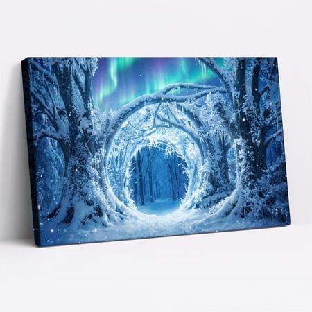 1.5-Inch Thick Canvas Print Wall Art for Living Room, Bedroom, Office or Entryway – Decorative Wall Decor with Winter Forest Aurora Tunnel Snow Trees -40 x 28x 1.5 in