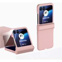 for Motorala Moto Razr Plus 2023 Case with Hinge Protection & Back Screen Protector, Moto Razr 2023 Flip Phone Case Hard PC Shell Slim Durable Protective for Moto Razr Plus (2023) (Pink)