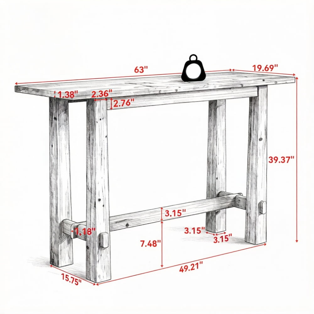 4-Tier Rustic Console Table, Industrial Style Geometric Metal Frame, Narrow Entryway Sofa Table with Anti-Tip Device & Adjustable Feet for Home