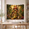 thumbnail image 5 of Mushroom Cottage with Ferns in a Woodland Scene, Whimsical Fantasy Illustration for Nature Lovers, Enchanted Forest Wall Decor, Housewarming Gift Tapestry Wall Hanging for Bedroom and Living Room, 5 of 7