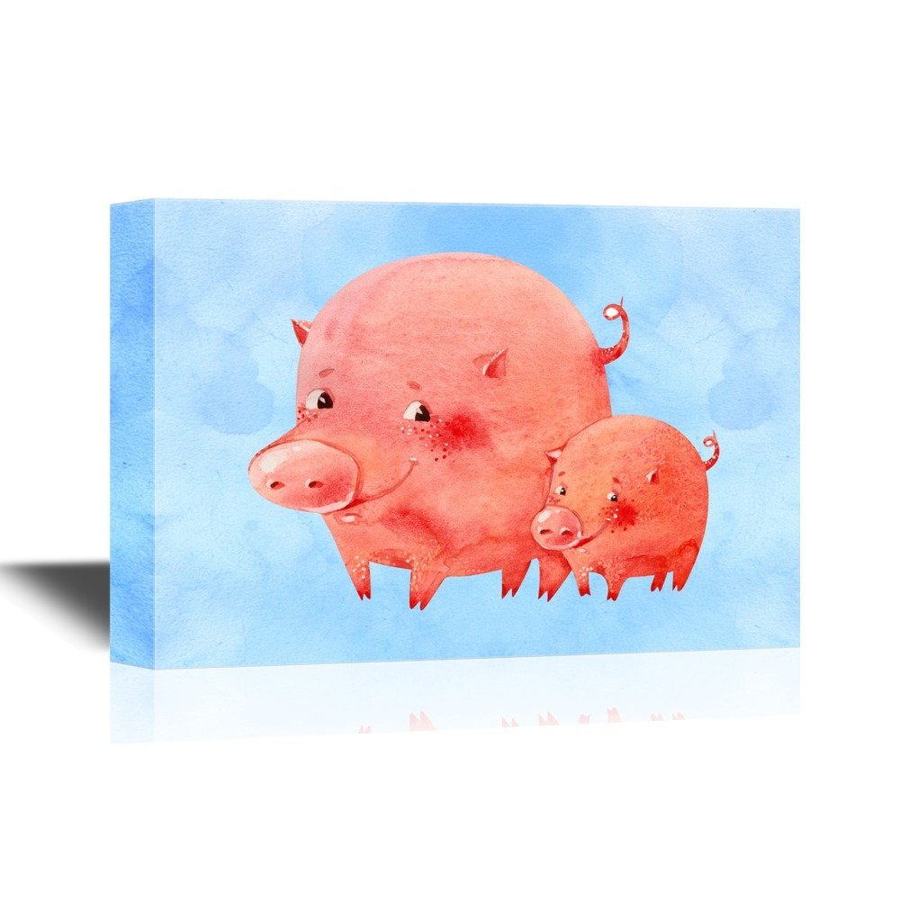 wall26 Pigs Canvas Wall Art - Mother Pig and Baby Pig - Gallery Wrap ...