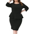 thumbnail image 2 of DARING DIVA Plus Size Peplum Pencil  3/4 Sleeve Flared Sheath Dress 1X Black, 2 of 7