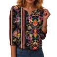 thumbnail image 2 of GEWSEY 3/4 Length Sleeve Tops for Women Henley V Neck Summer Shirts Casual Button Down Shirt Floral Print Blouses (Black, 3XL), 2 of 5