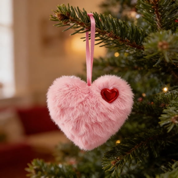 Valentines Day Decorations - Fuzzy Heart Plush Ornament, 4.72in Heart Ornaments for Valentine's Day Decor
