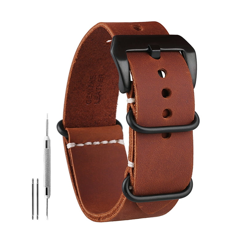 22mm Red-brown Crazy Horse Leather Strap Black Buckle Leather