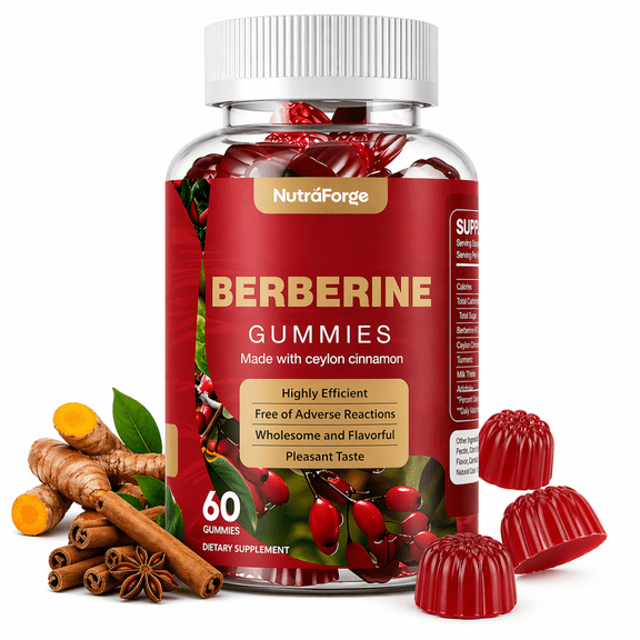 Berberine Gummies 1200mg with Ceylon Cinnamon – Blood Sugar & Metabolism Support Supplement – Berberine with Turmeric & Milk Thistle – Energy & Balance Formula – Raspberry Flavor, 60 Gummies