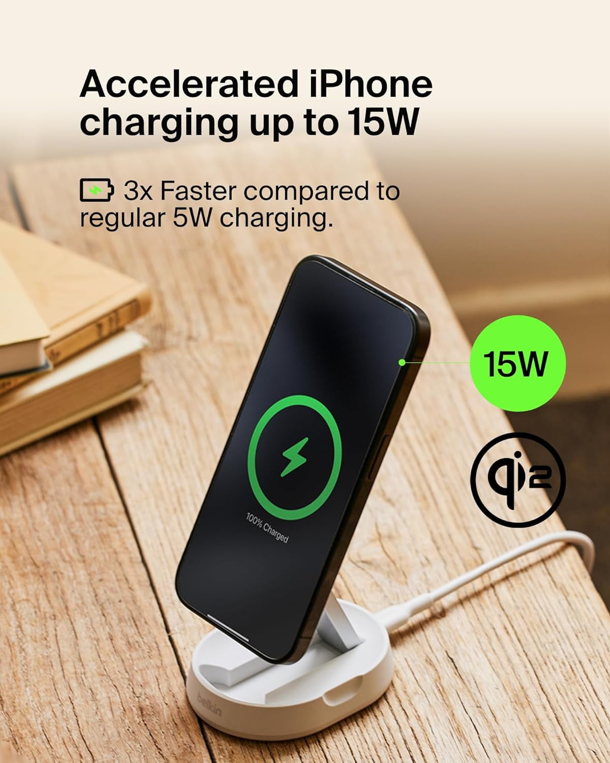 Belkin BoostCharge Pro 15W Convertible Magnetic Charging Stand, MagSafe-Compatible Fast Qi2 Charger for Apple iPhone 16, 16 Plus, 16 Pro, 16 Pro Max, 16e 15, 14 & 13, Apple Airpods Pro - White