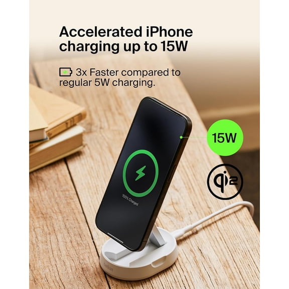 Pre-Owned Belkin BoostCharge Pro 15W Convertible Magnetic Charging Stand, MagSafe-Compatible Fast Qi2 Charger for Apple iPhone 16, 16 Plus, 16 Pro, 16 Pro Max, 16e 15, 14 & 13, Apple Airpods Pro - White