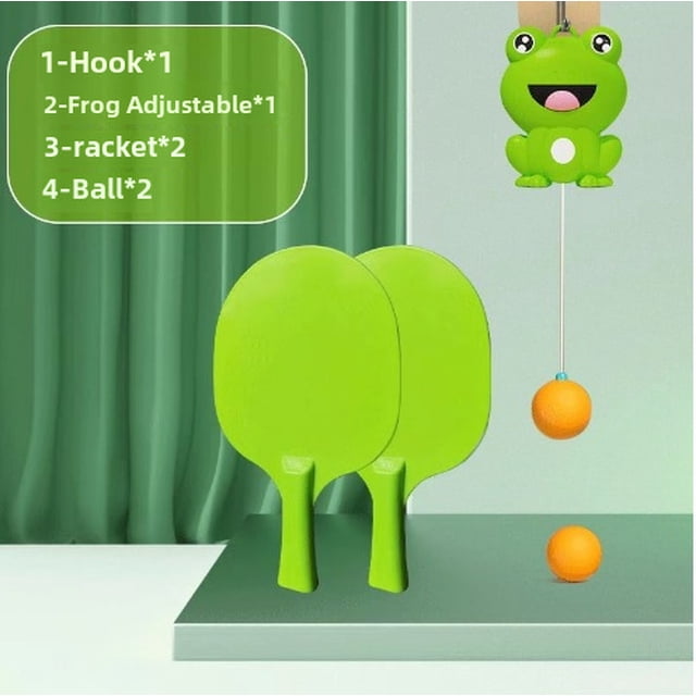 Frog Design Floating Ping Pong Trainer Set for Home: Enhance Hand-Eye Coordination & Reaction Speed – Includes Hanging Device, 2 Rackets, 3 Balls – Versatile Indoor Training Tool for All Skill