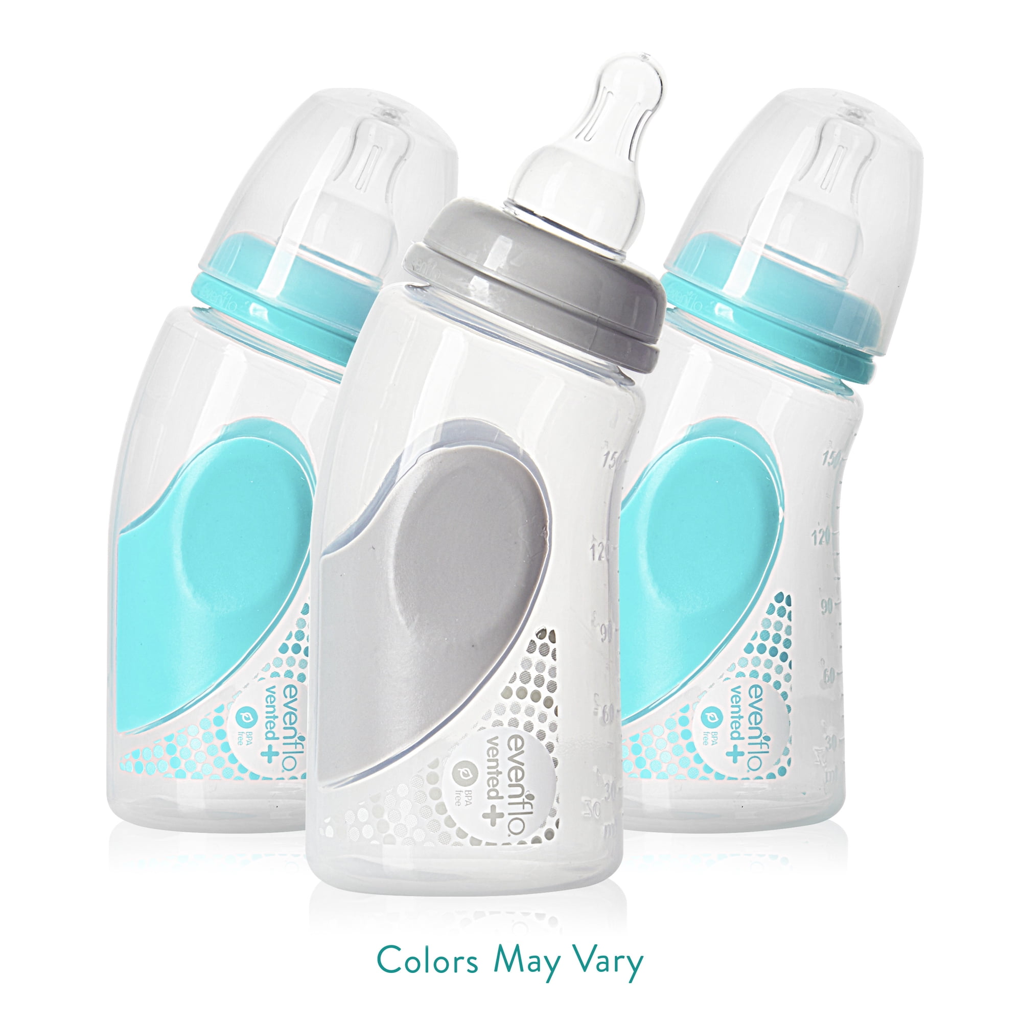 Evenflo Vented + BPA-Free Plastic Angled Bottles, 6oz, Colors May Vary, 3ct