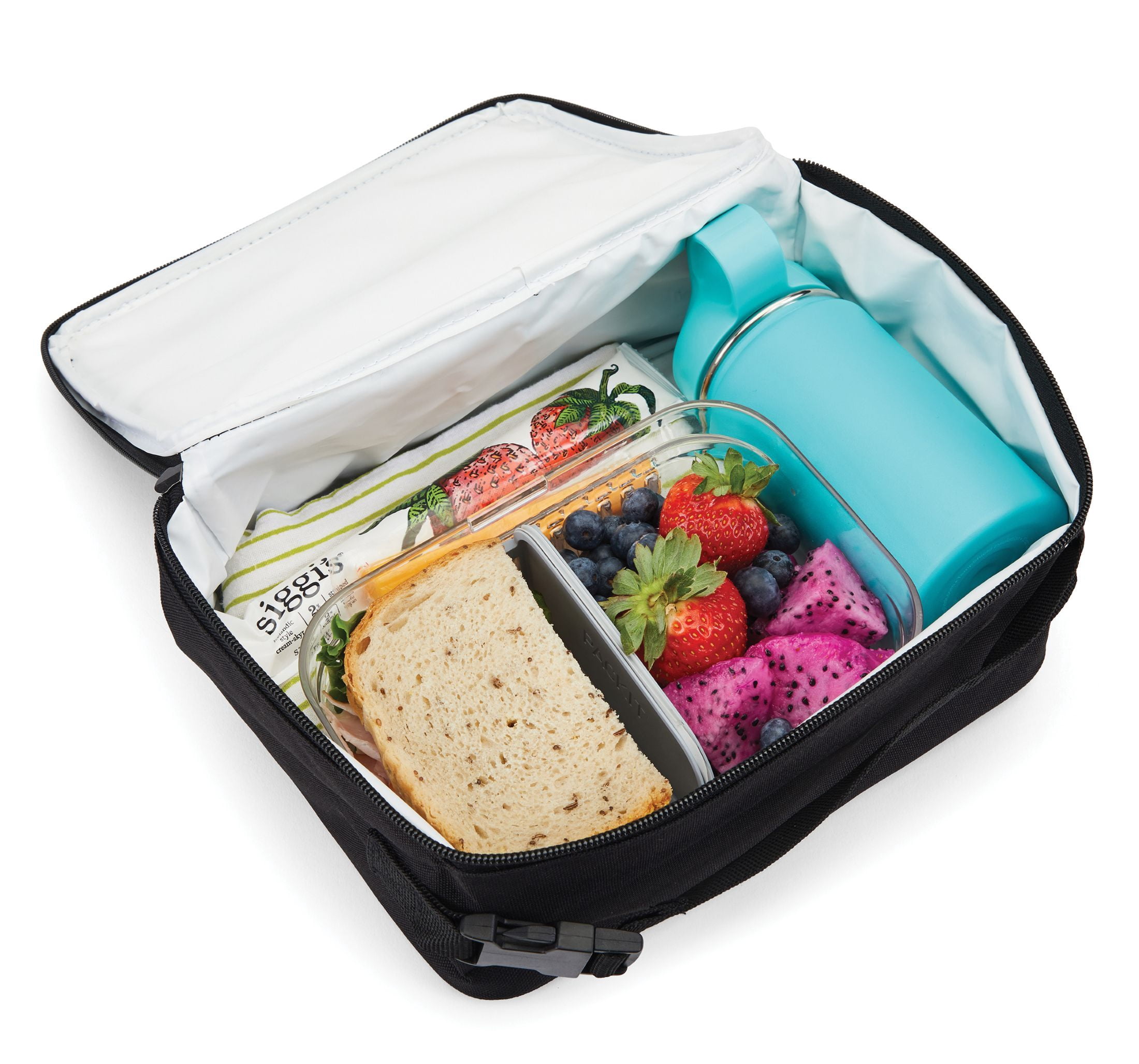 PackIt Freezable Classic Lunch Box Black Solid Print Food BPA Free Non Toxic Polycanvas Reusable Lunch Boxes