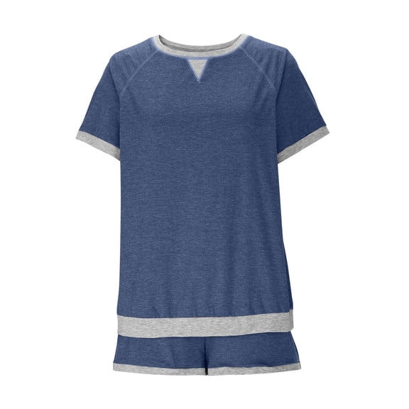 Riecok Two Piece Sets for Women Crewneck Short Sleeve Tops and Drawstring Shorts Solid Casual Comfortable Outfits