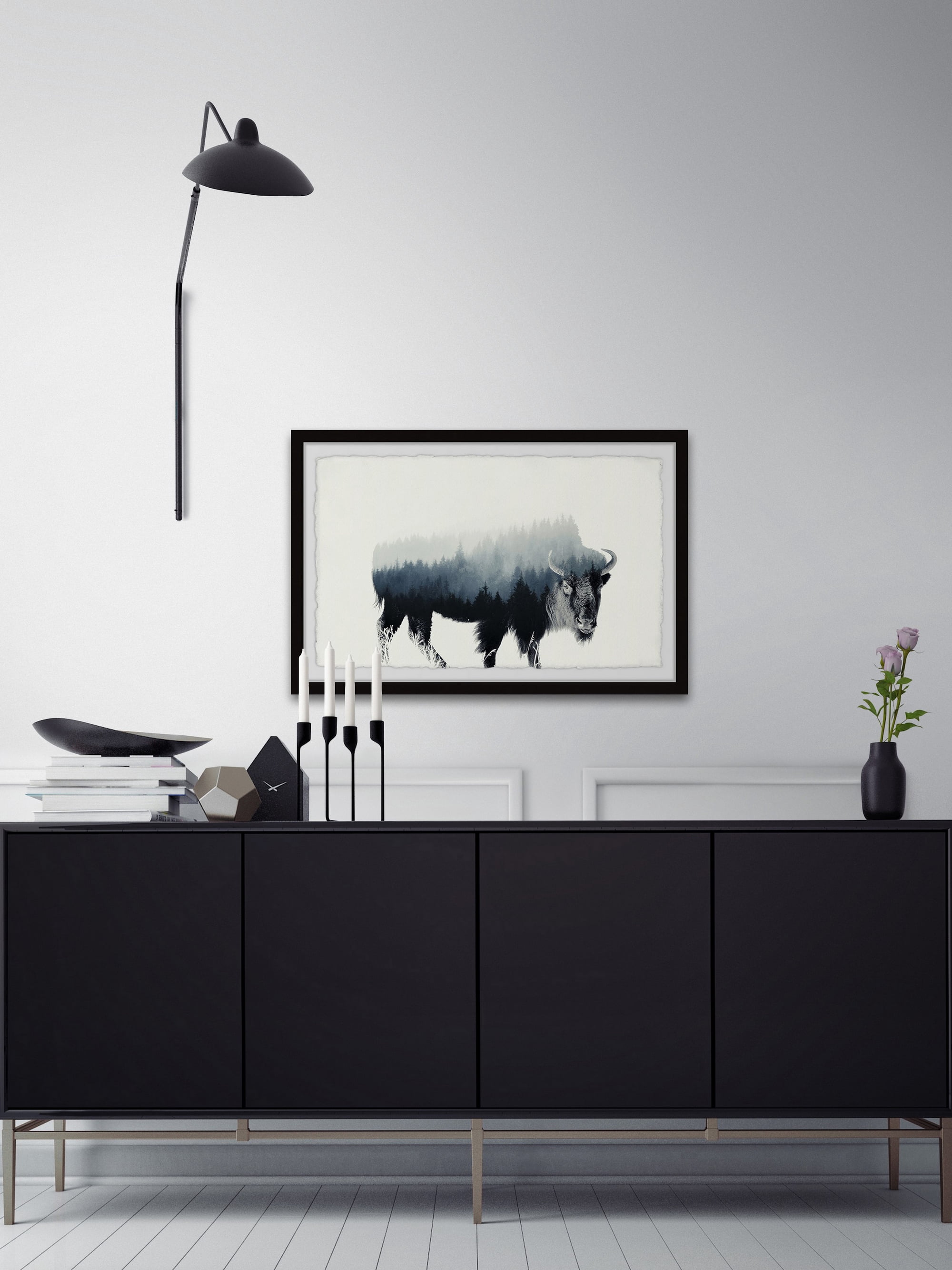 Marmont Hill Ox Silhouette Framed Wall Art, 8" x 12"