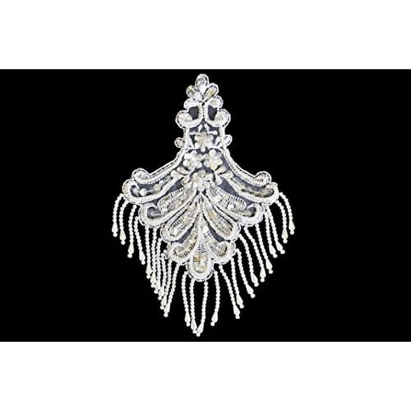 Altotux 5.5"x9" White Bridal Handsewn Beaded Embroidery Motif Applique by Piece