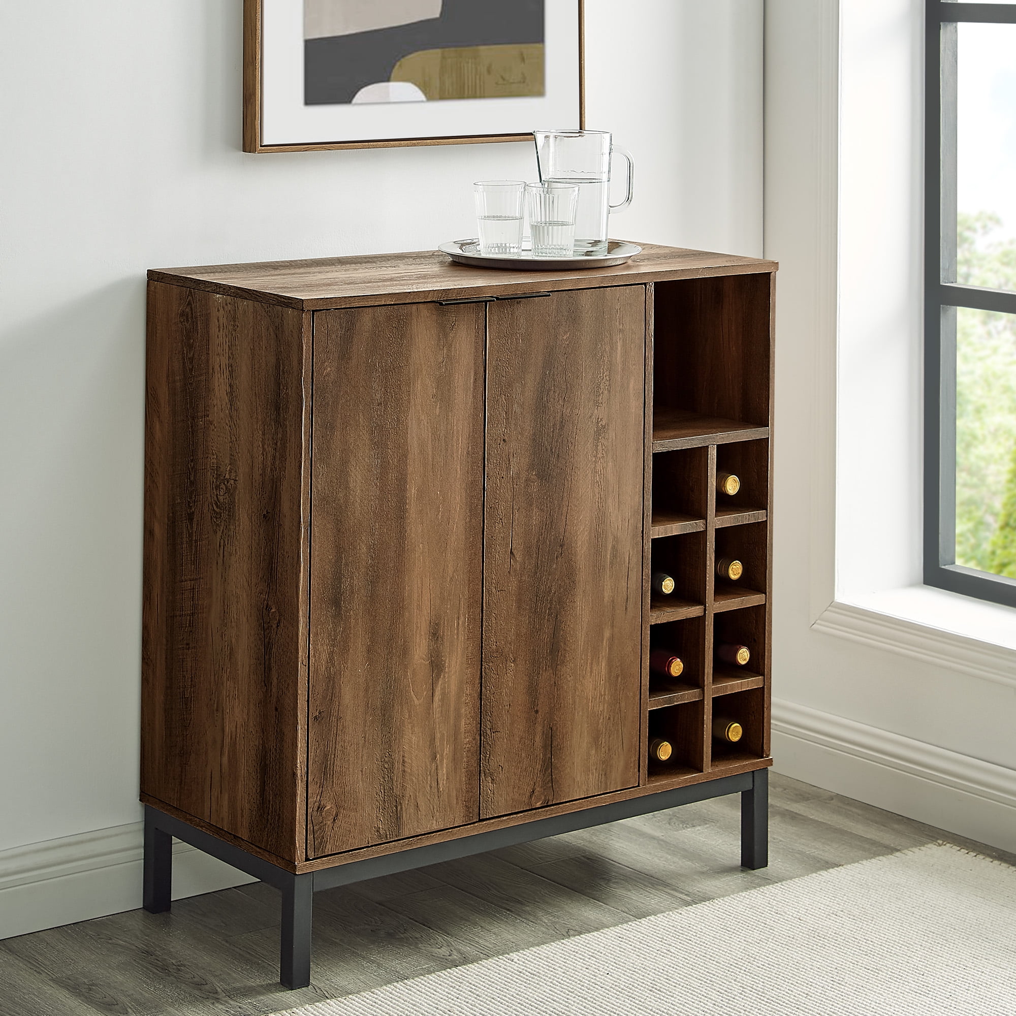 Manor Park Modern 2 Door Wine Bottle Storage Bar Barnwood