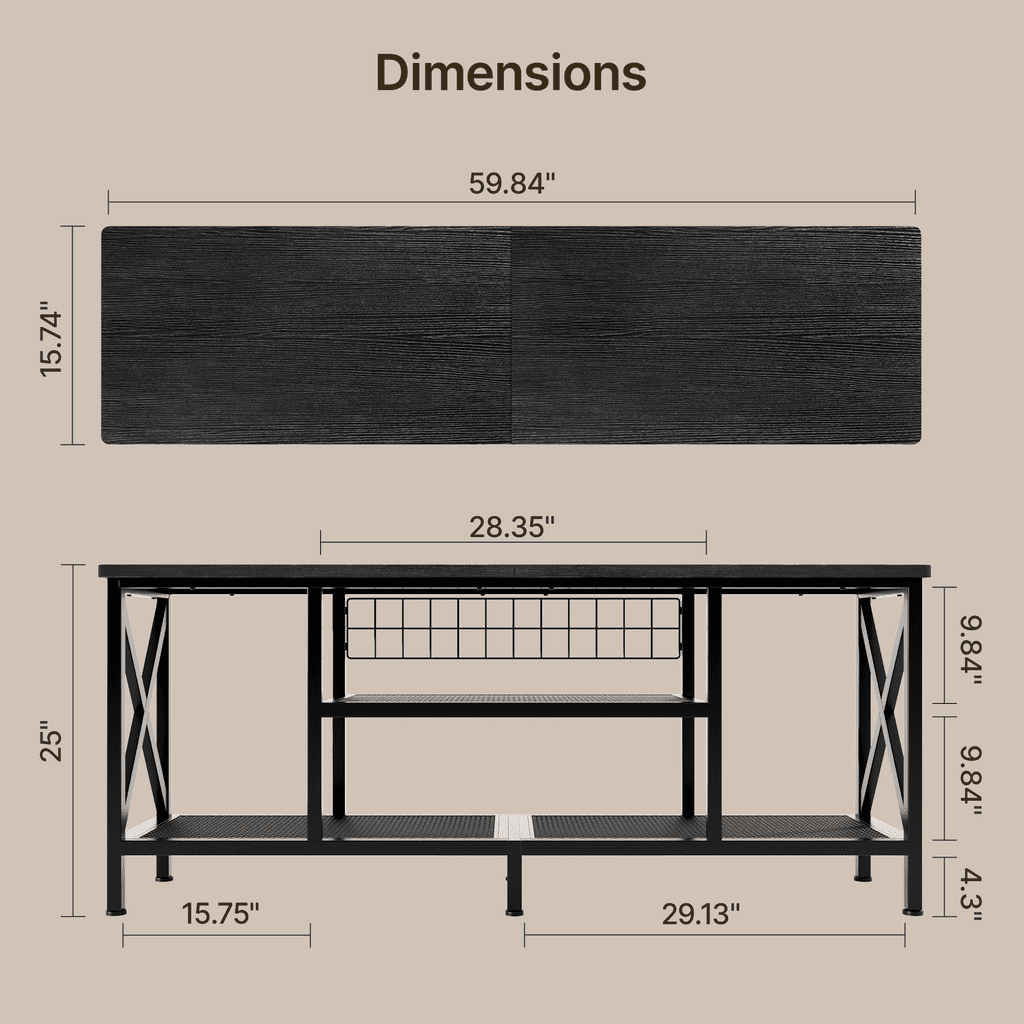 Aiho 59.8 "L TV Stand Entertainment Center for TV up to 65 inch, 65 inch TV stand with Storage Shelves for Living Room - Black