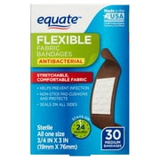 Equate Antibacterial Flexible Fabric Bandages, Medium, 30 Count