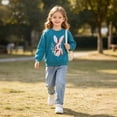 thumbnail image 6 of Girls Cotton Crewneck Sweatshirt Long Sleeve Embroidered Rabbit Pullover Kids Kids Teal Top,Size 2-3 T, 6 of 9