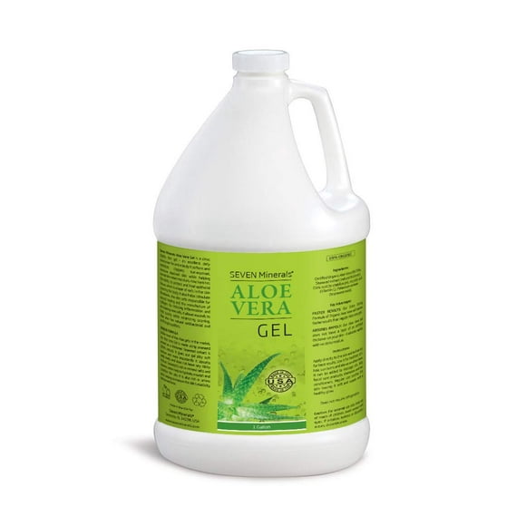 Seven Minerals Organic Aloe Vera Gel from freshly cut 100% Pure Aloe - 1 Gallon - HighestQuality, Texas grown, Vegan, Unscented - For Face, Skin, Hair, Sunburn Relief - Bulk DIY (