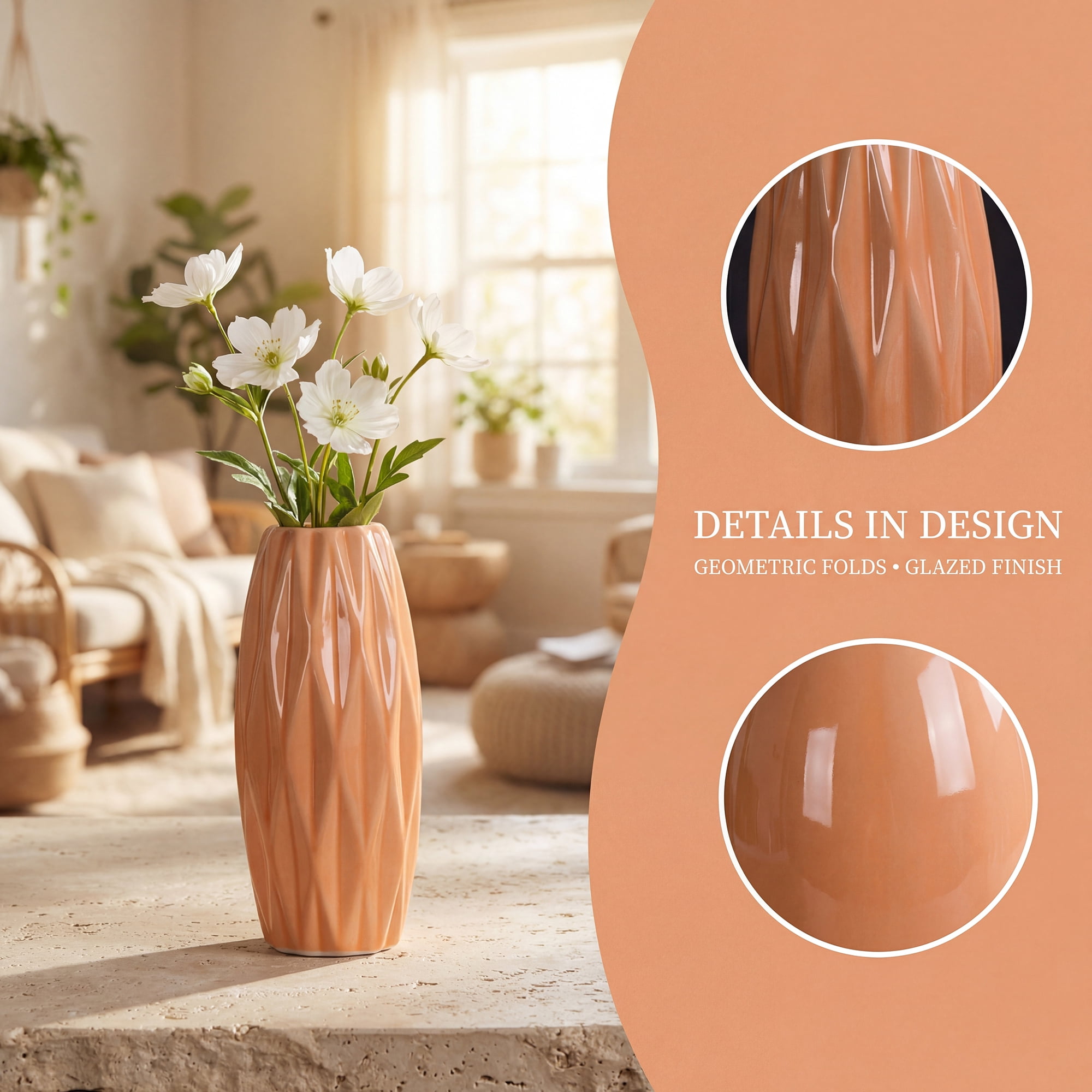 Unique Bargains Small Ceramic Modern Vase Matte Decorative Flower Vase for Desktop Orange