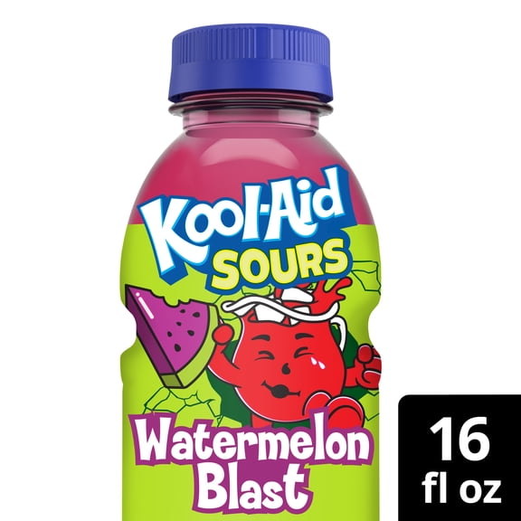 Kool-Aid Sours Naturally Flavored with other Natural Flavor Drink, 1 Bottle, for On-the-Go Hydration, Watermelon Blast, Sour Candy Flavor, No Artificial Dyes, 16 oz