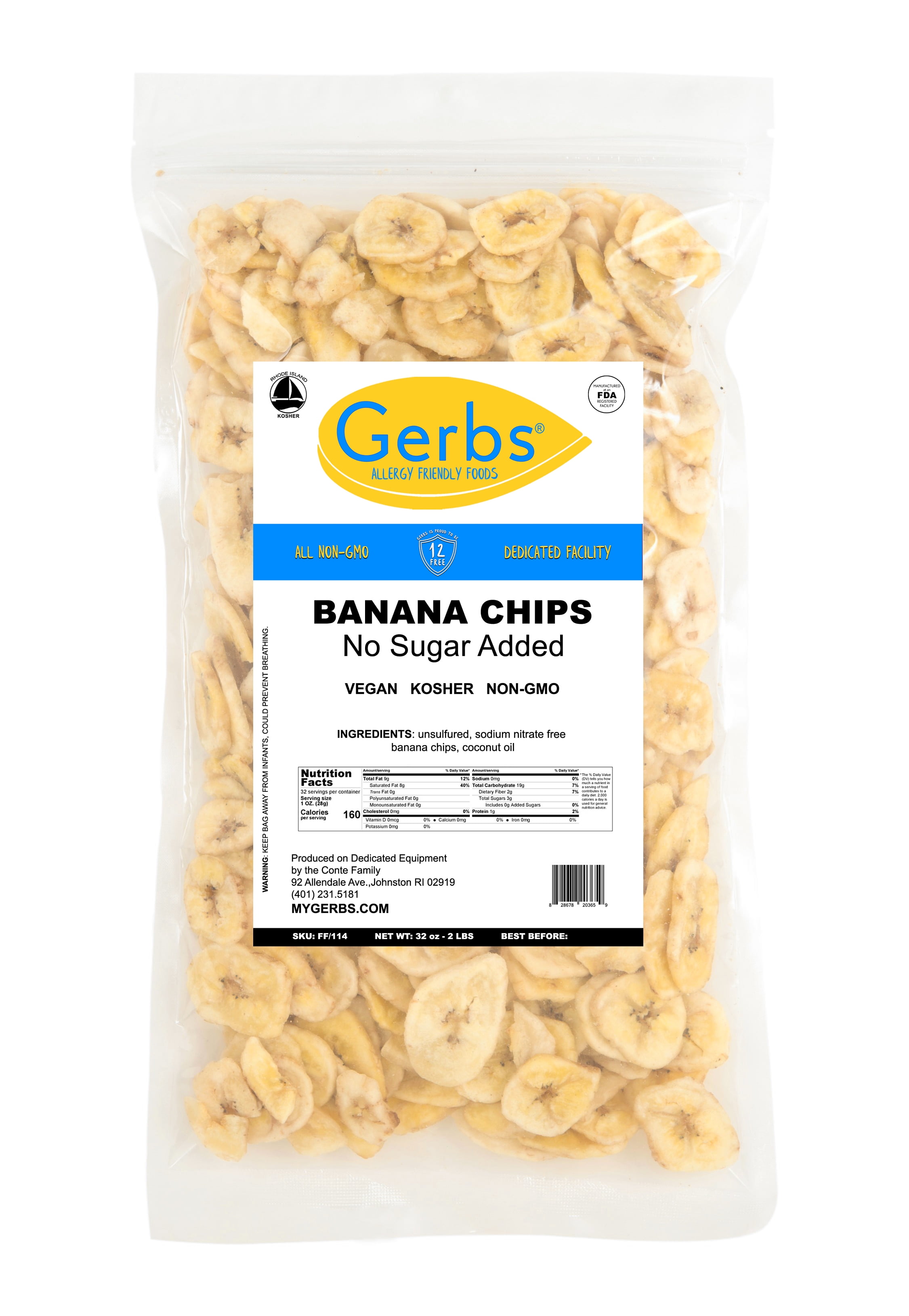 Banana Chips by Gerbs 2 LBS No Sugar & Artificial Banana Flavor
