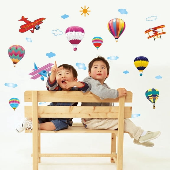 Airplane Balloon Fly Sky Wall Stickers Wall Decal for Living Room TV Background Wall Art Decors Decoration Window Thanksgiving Christmas