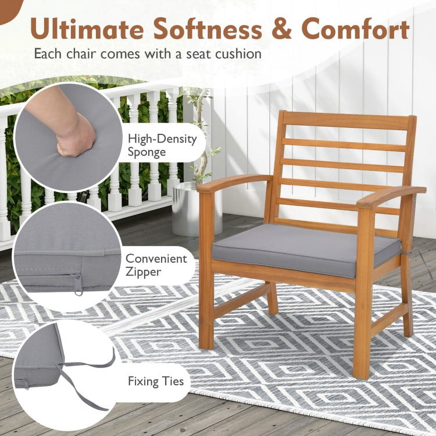 Aimee Lii 3 Pieces Outdoor Furniture Set with Stable Acacia Wood Frame, Patio Furniture Sets, Gray
