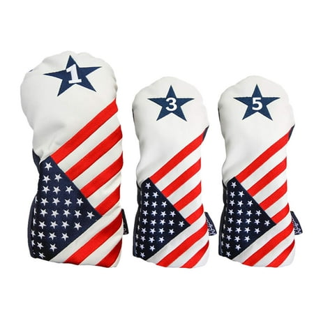 USA 1 3 5 Headcover Patriot Golf Vintage Retro U.S.A Leather Style Patriotic Driver Fairway Wood Head (Best Leather Golf Headcovers)