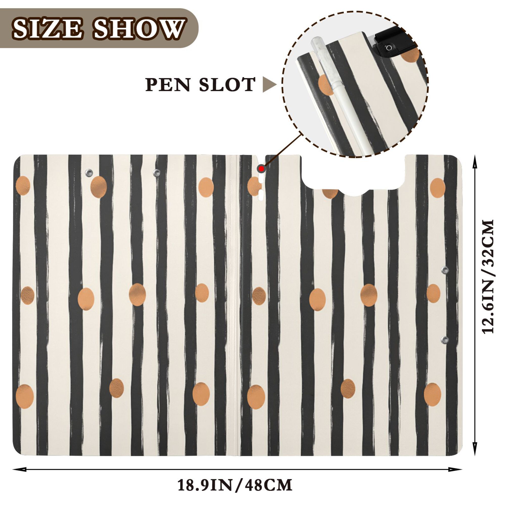 FORMRS A4 Clipboard Folder with Pen Holder Horizontal Foldable School Office Binder, Black Abstract Stripes