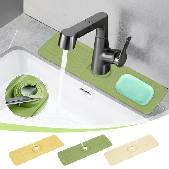 Silicone Sink Mat, Kitchen Faucet Drip Tray, Customizable Non-slip Splash Guard Water Absorbent Basin Protector for Countertop, Easy Clean & Cut-to-fit for Any Sink Size,Vsgery