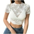 thumbnail image 5 of ECZHAW Women's Summer Sheer Lace Top 2025 Short Sleeve See Through Fitted Mesh Blouse Shirts Going Out Club Outfits, 5 of 9