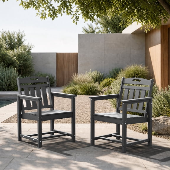 MUCHENGHY Set of 2 HDPE Patio Dining Chairs, Heavy-Duty Outdoor Armchairs, Gray