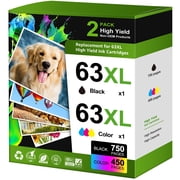 63XL Ink Cartridges Combo Pack Compatible for 63 ink cartridges for Officejet 3830 4650 5200 5255 Envy 4520 4512 Deskjet 1112 3630 Printer ( 2-Pack)