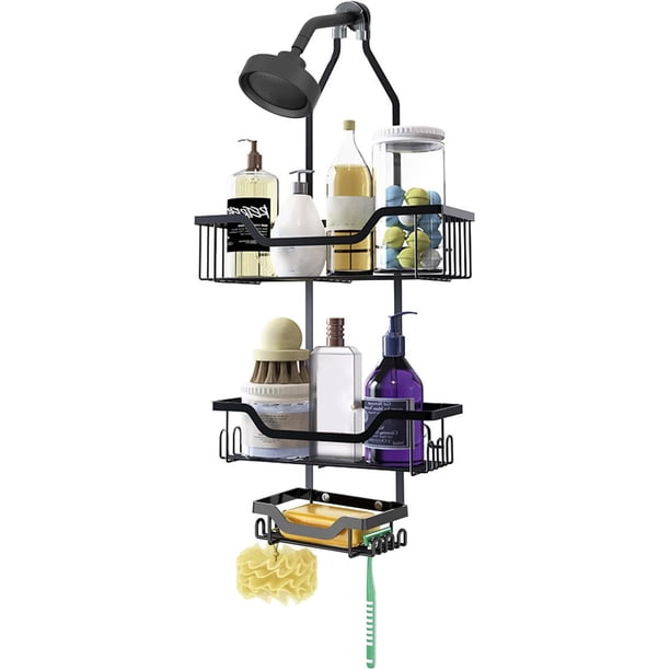 Estante de Ducha Colgante de 3 Niveles, Organizador de Ducha Colgante para Baño, Estante de Almacenamiento para Colgar en el Baño, Organizador de Baño Regadera, con Cesta de Jabón, Sin Taladrar