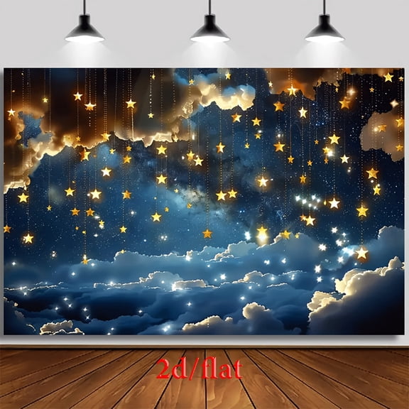 Twinkle Twinkle Little Star Backdrop Starry Sky Galaxy Golden Star Baby Shower Photography Background Dreamy Blue Gold Clouds Newborn Shower Birthday Party Decorations Banner Photo Booth Props