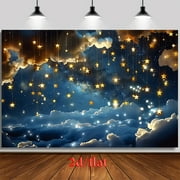 Twinkle Twinkle Little Star Backdrop Starry Sky Galaxy Golden Star Baby Shower Photography Background Dreamy Blue Gold Clouds Newborn Shower Birthday Party Decorations Banner Photo Booth Props