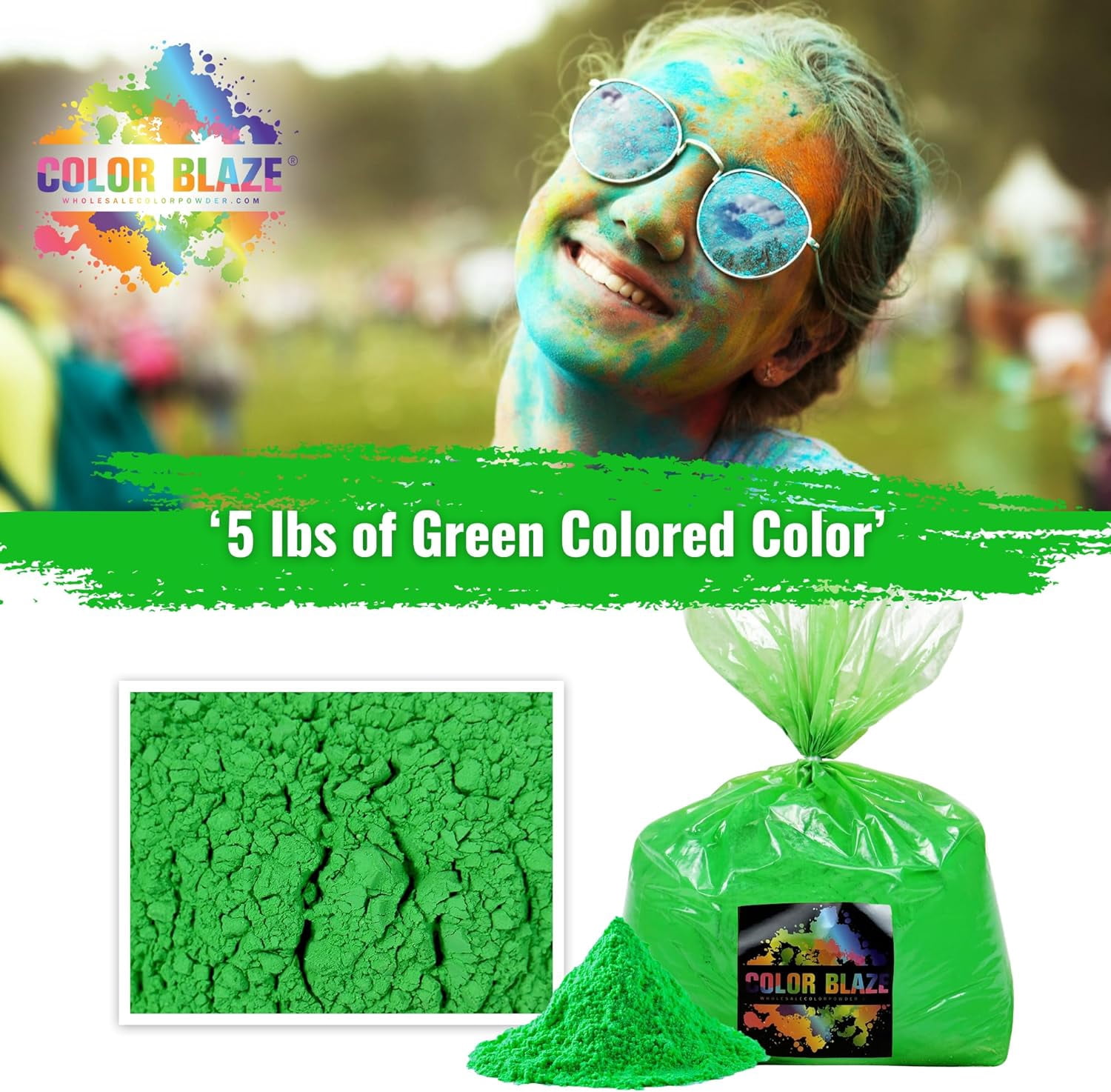 Color Blaze Green Color Powder 5 Pounds Fun Runs Holi Festivals Color Wars